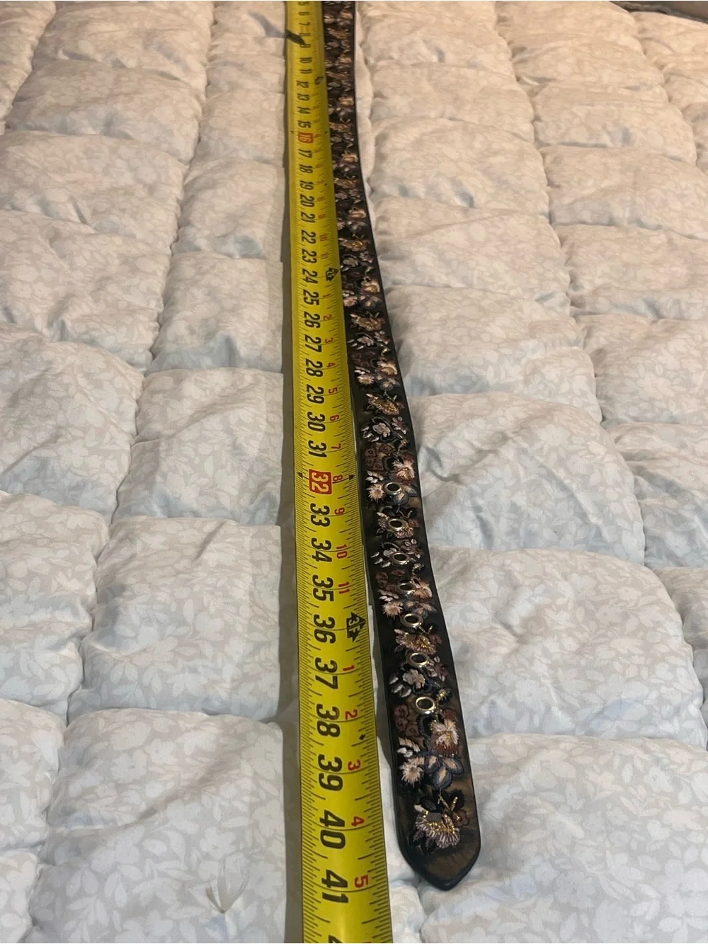 Nordstrom Black Floral Embroidered Belt with Silver Ring Buckle